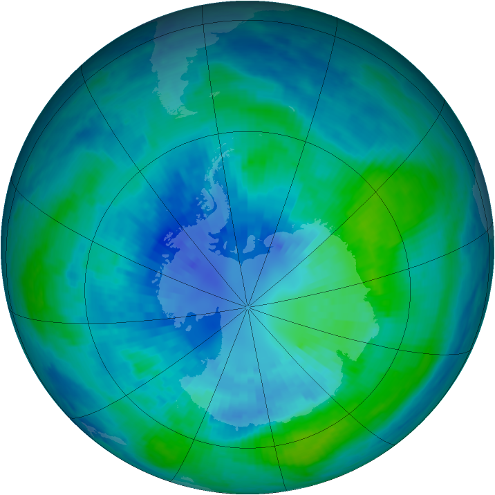 Antarctic ozone map for 02 April 2001